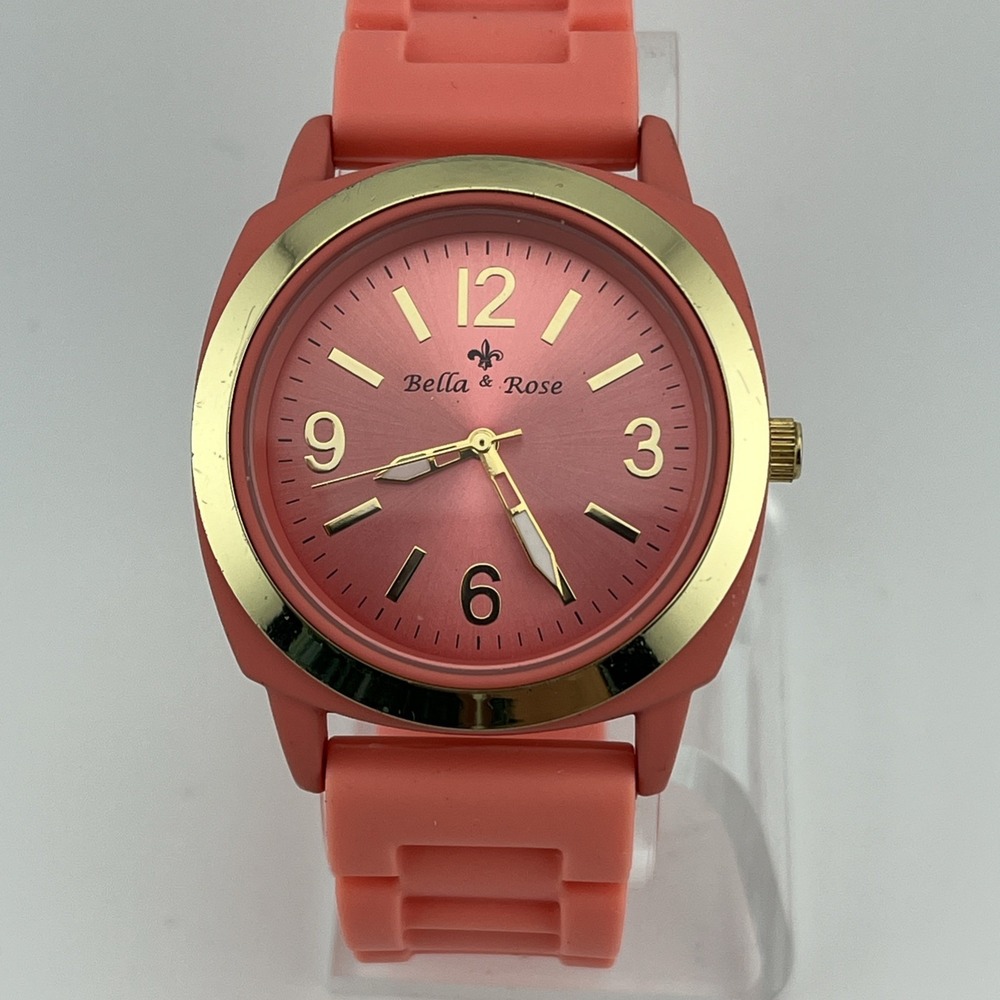 Bella & Rose Watch Women 40mm Case Pink Silicone Band- New Battery